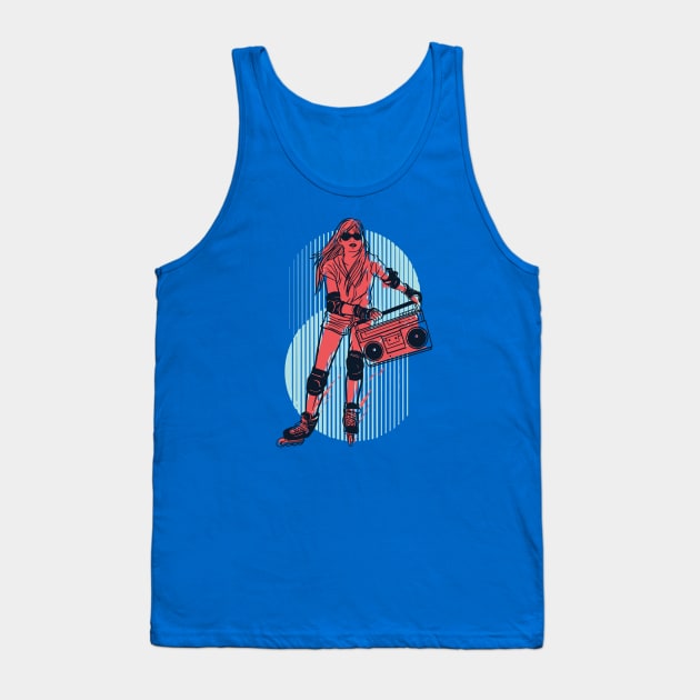 Vintage Rollerblading Girl with Boombox Illustration Tank Top by SLAG_Creative